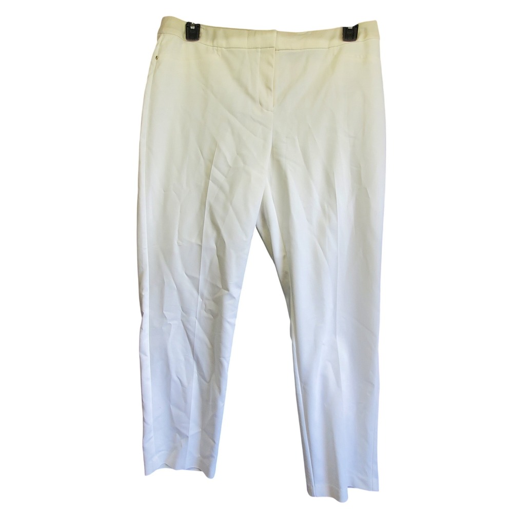 Rafaella Curvy White Flat Front Straight Leg Dress Pants Womens 12 Stretch